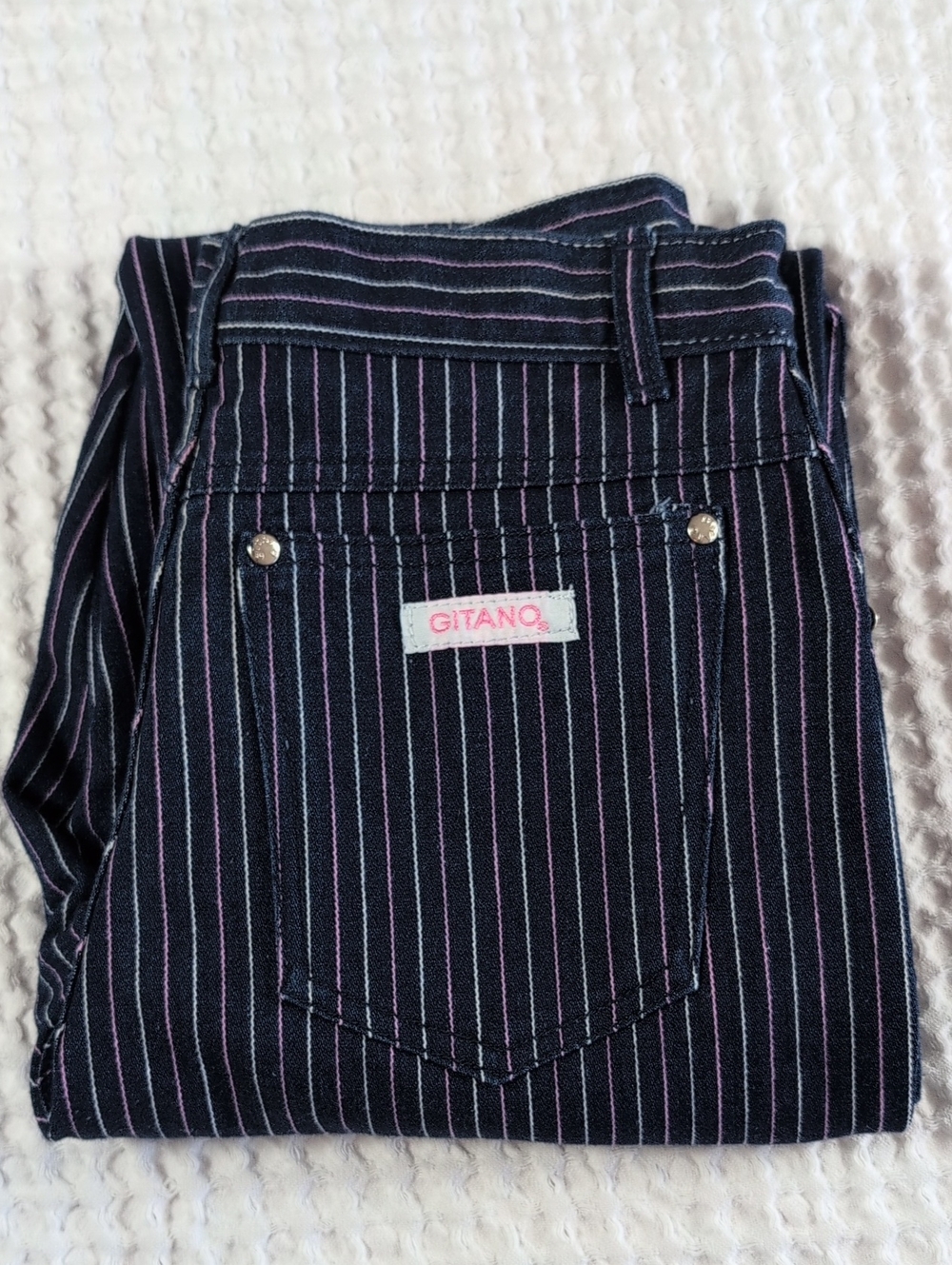 Gitano Vintage 80s Women's Navy Pinstripe Jeans Size 13/14